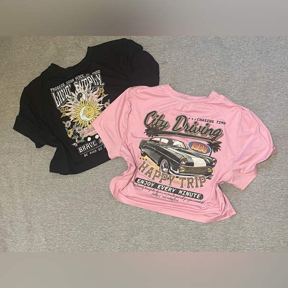 Cotton On Tops - Black and Pink Graphic T-Shirts